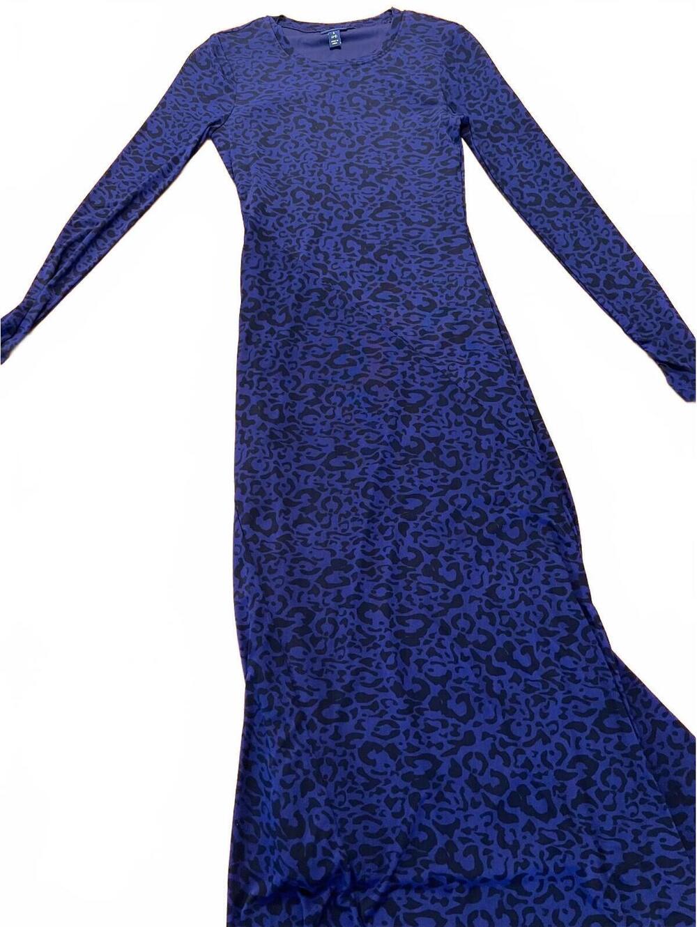 Scoop Blue and Black Leopard Print Long Sleeve Maxi Dress Size S
